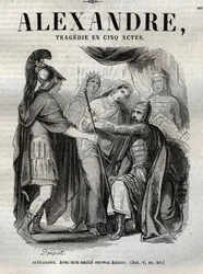 Alexander. Med min vänskap ta emot Axiane - Alexandre den store tragedi i fem akter - gravering i "" Verk av Jean Racine"" illustrerad av Pauquet och notis av Emile de La Bedolliere - 1851