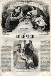Berenice-tragedi i fem akter - gravering i "" Verk av Jean Racine"" illustrerad av Pauquet och notis av Emile de La Bedolliere - 1851