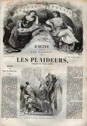 Les Plaideurs (1668) komedi i tre akter - graverad i "" verk av Jean Racine"" illustrerad av Pauquet och notis av Emile de La Bedolliere - 1851