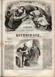 Mithridate tragedi i fem akter av Jean Racine - gravyr i "" Oeuvres de Jean Racine"" illustrerad av Pauquet och notis av Emile de La Bedolliere - 1851