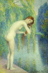Badande tvättar sitt hår; Badande tvättar håret, 1903