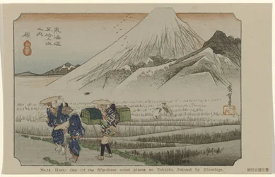 Hara Nr 14. Hara: en av de femtiotre uppmärksammade platserna på Tokaido. Målad av Hiroshige (titel på objekt) De Tôkaidô van Hiroshige (serietitel) Hiroshige no fude Tôkaidô (serietitel på objekt)