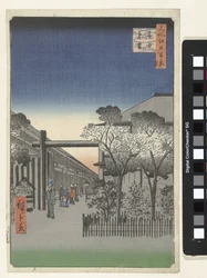 Gryning vid Yoshiwara Kakuchu toun (titel på objekt) Hundra kända vyer av Edo (serietitel) Meisho Edo hyakkei (serietitel på objekt)