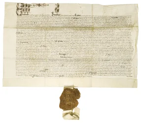 Dokument undertecknat av drottning Elizabeth I med Royal Great Seal, 1564