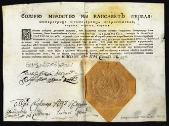 Kejsarinnan Elisabeths första dekret 1709-1762 med sigill, 1744