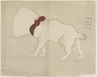(Hund med väska över huvudet), ca 1830