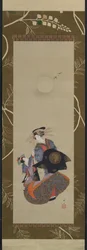 Beauty of the Yoshiwara med Apprentice in Moonlight, 1800-talet.