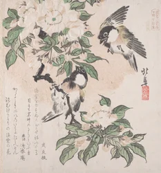 Spring Rain Collection Harusame shu, vol. 3: Marsh-mes och krabba äppelblommor, ca. ..., ca. 1820.