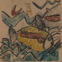 Fiskdesign för en keramisk tallrik, ca. 1930-1939.