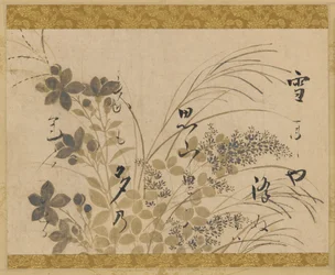 Blommor, gräs och en dikt, Edo-perioden, 1615-1637.