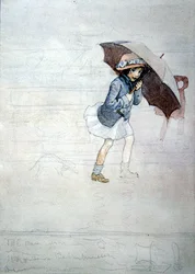 The Rain (akvarell med kroppsfärg och penna på papper)