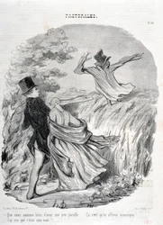 Konstverk av Honore Daumier (1808-1879). Charivari går tillbaka till 1845: Serie PASTORALES "" Vad bra vi är att ha en sådan rädsla... "Jag trodde att han var min man!" MUSEET FÖR FINA KONST - PALACE LONGCHAMP, MARSEILLE