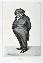 Konstverk av Honore Daumier (1808-1879). Charivari är från 1833: Serie Celebrites de la Caricature "" M. Plum"" KONSTMUSEET - PALAIS LONGCHAMP, MARSEILLE