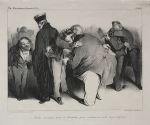 Karikatyr, skylt 439: Vi är alla ärliga män, så låt oss omfamna och bli klara med det, 1834.