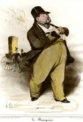 Karikatyr av en bankir. Teckning av Honoré Daumier (1808-1879) ur ”Le Charivari”, 1835. Privat samling