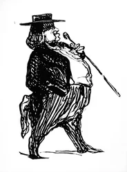 Honoré de Balzac (1799-1850) med käpp, troligen tecknad för boken "Physiologie du Rentier", cirka 1841