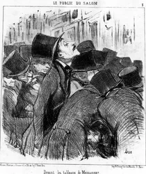 Framför Meissonniers målningar, hämtade från "" Målningar och salonger", tecknad serie av Honore Daumier (1808-1879). “Charivari”