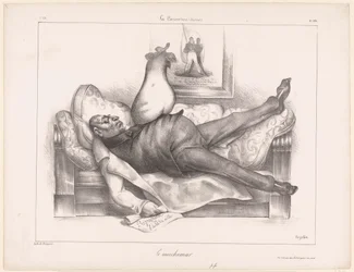 Karikatyr av Gilbert du Motier, Marquis de la Fayette, under en mardröm Le cauchemar (titel på objekt)