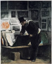 L "amatör d" trycker Teckning av Honore Daumier