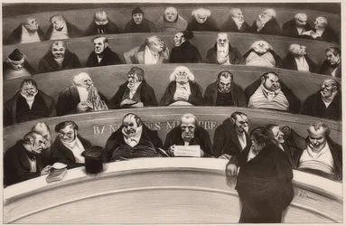 Le Ventre législatif. Aspects des bancs ministériels de la chambre improstituée de 1834 / Den lagstiftande magen. Vy över skåpsbänkarna i den icke-prostituerade kammaren från 1834. 1834