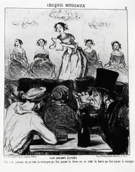 Musikaliska sketcher: på Champs Elysees visste vi aldrig om det är musik som får öl att passera eller öl som får musik att svälja. Illustration d