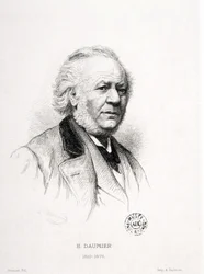 Porträtt av Honore Daumier (1808-1879), fransk gravör, målare och skulptör. Massard gravyr. Mått: 15x11,5 cm. Arbaud Museum.