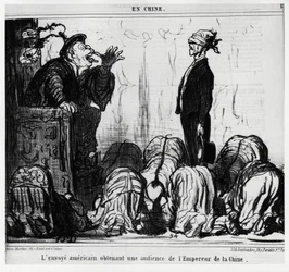 Det amerikanska sändebudet får en audiens från kejsaren av Kina. I serien En Chine, illustration av Honore Daumier (1808-1879), publicerad i "" Charivari", daterad 21 oktober