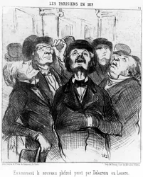 Parisarna 1852 undersökte det nya taket målat av Delacroix vid Louvren, hämtat från "" Målningar och salonger", serie karikatyrer av Honore Daumier (1808-1879). “Charivari”