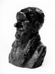 Bystmassorna av "Celebrites du Juste Milieu" "" karikatyr av Auguste Ganneron (1792-1847), deputerad och industriman. Den blyga.”” Skulptur av Honore Daumier (1808-1879) 1800-talet. Inv L 48,4 Dim i cm H 18 x L 13 Musee des Beaux Arts, Palais Long