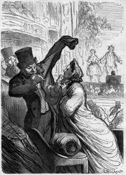 Sista versen. Tecknad av Honore Daumier (1808-1879). Gravyr i "" Le Monde Illustré"" nr 255 av 1 mars 1862.