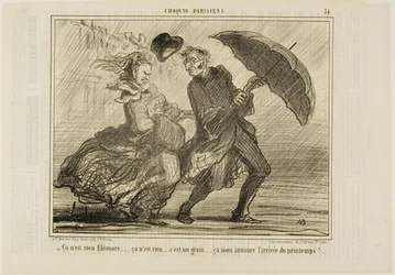 "- Oroa dig inte, Eleonore ... det är ingenting, det är bara en liten vind som tillkännager vårens ankomst," platta 34 från Croquis Parisiens