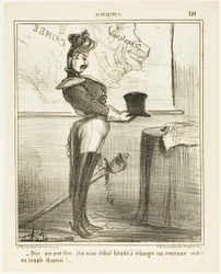 "- Svårt att föreställa sig att jag en dag kanske måste byta ut min krona mot en enkel hatt", plate 249 från Actualités