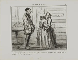 "- Jag är inte rädd för mig, men om jag tänker på stackars Azor som kommer att gå under den 13 juni ... det krossar helt enkelt mitt hjärta," plansch 8 från La Cométe De 1857