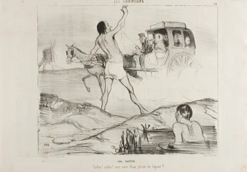 Ett praktiskt skämt. "Förare! Förare! Förare! Har du fortfarande två platser i kaninsektionen", platta 24 från Les Baigneurs