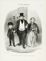 En ung man som är familjen Badinguets stolthet och hopp, plansch 16 från Les Bons Bourgeois