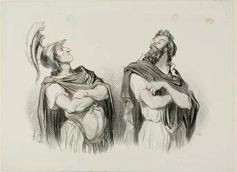 Akilles och Agamemnon. Achilles: "- Och vad bryr jag mig om ditt Troja!", platta ett från Physionomies Tragiques