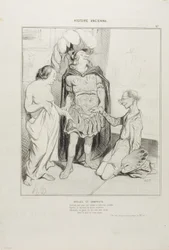 Apelles och Campaste. Alexander, som visste att Apelles höll på att slösas bort av kärlek, gav honom Campeste och ovanför detta slöts den första konstaffären någonsin - flickvän mot skulptur, vilken tur! (Ur Konsten och antiken, en poetisk essä av M. Cavé)