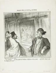 "Vilka idioter! Du målar en religiös bild för dem och de skrattar.... de har inte ens en hängivenhet för konst!...", plansch 4 från Croquis Pris Au Salon par Daumier