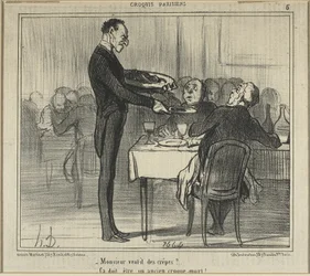 "Vill Monsieur ha några crêpes... - Han måste ha varit begravningsentreprenör", plansch fem från Croquis Parisiens (Parisiska skisser)