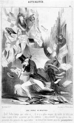 En uppgörelse av mysterier: tecknad film om "" Paris mysterier", publicerad på såpopera av Eugène Sue - i "" Le Charivari"" från 1844-02-16