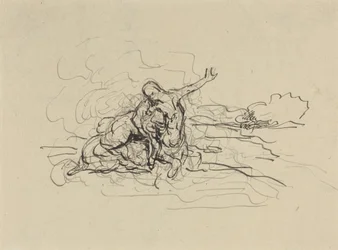 Centaur Carrying Off a Woman (penna och svart bläck med lavering över krita på liggande papper)