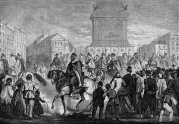 Parad av spahis av den algeriska kolonialarmén på gatorna i Paris (passage på Place de la Bastille)