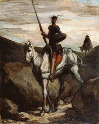 ""Don Quijote i bergen"" (Don Quijote i bergen) Målning av Honore Daumier (1808-1879) cirka 1850 - Olja på trä Dim 39,6x31,2 cm Bridgestone Museum of Art