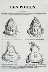 Päron: Karikatyr som föreställer en metamorfos av Louis-Philippes ansikte. Teckning av Honoré Daumier (1808-1879) efter originalteckningen av Charles Philippon (1806-1862), La Caricature, januari 1832, Paris, Musée Carnavalet