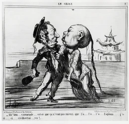 Andra opiumkriget (1856-1860), år 1858 gick den kinesiska regeringen med på att legalisera opiumhandeln under fransk-brittiskt tryck: “Eh! Well, comrade... Is it not better than the o... l