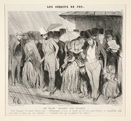 Ett oändligt utdraget stopp: Det är häpnadsväckande! Tåget kommer inte!... vanligen är det bara tre kvart försenat,... från Les Chemins de Fer, i Le Charivari, 13 november 1843