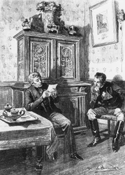 Illustration av Daniel Hernandez (1856-1932) för Country Doctor, roman av Honore de Balzac (1799-1850) från samlingen med flera volymer med titeln Human Comedy, publicerad 1902, Paris