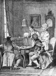 Illustration av Edouard Toudouze (1848-1907) för Marriage Contract, roman av Honore de Balzac (1799-1850) från samlingen i flera volymer med titeln Human Comedy, publicerad 1902, Paris