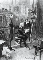 Illustration av Pierre Vidal (1849-1929) för Okänt mästerverk, novell av Honore de Balzac (1799-1850) från samlingen i flera volymer med titeln Human Comedy, publicerad 1901, Paris