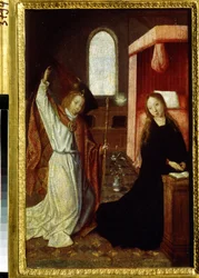 ""Bebådelsen"" Målning av mästaren i Hoogstraeten (aktiv mellan 1490 och 1530) Början av 1500-talet Pushkin Museum, Moskva